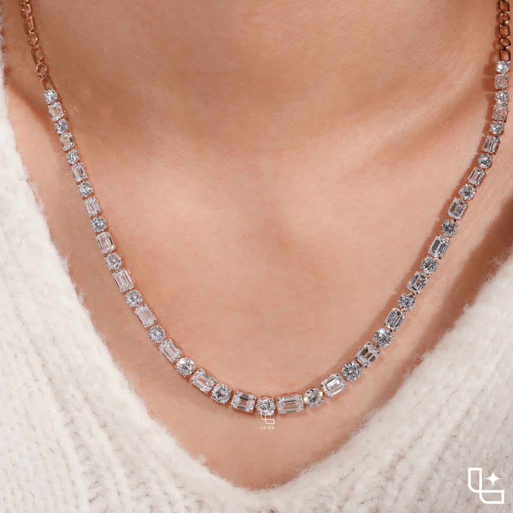 Round and Emerald Cut Alternating Tennis Necklace
