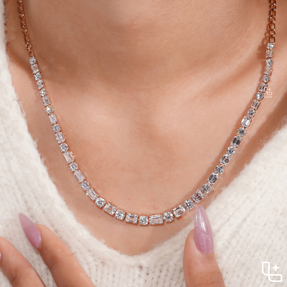 Round and Emerald Cut Alternating Tennis Necklace