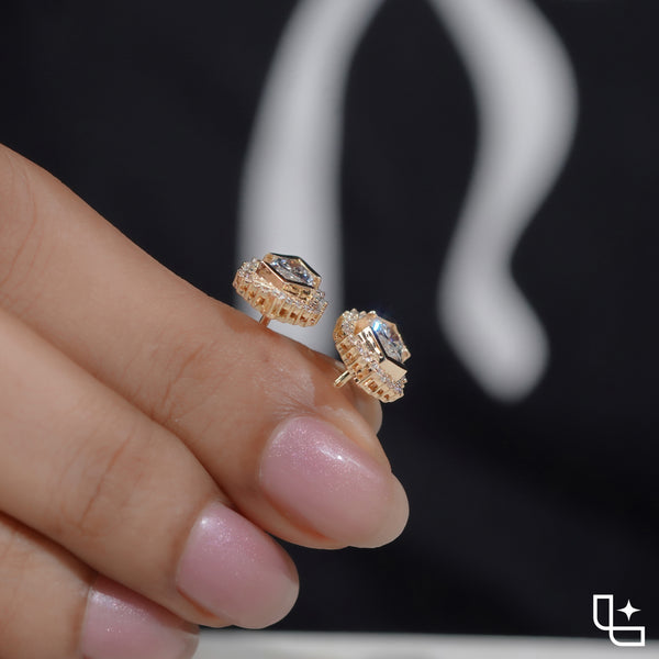 Elongated Hexagon Halo Stud Earrings with Geometric Center Stones and Round Accents, 2.00 CT Total Diamond Weight