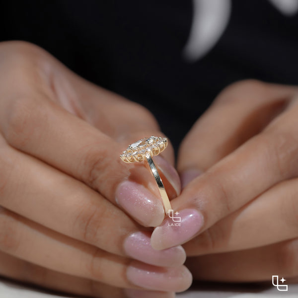 Marquise Halo Engagement Ring with Floral Inspired Diamond Accents
