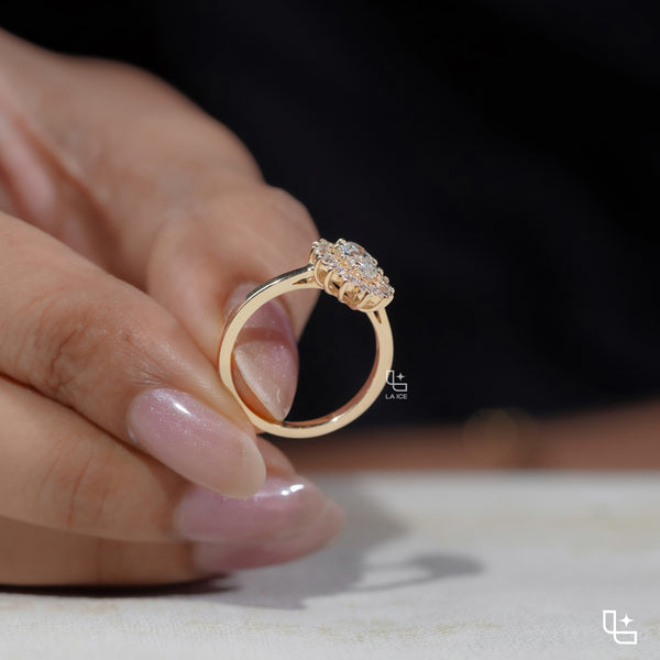 Marquise Halo Engagement Ring with Floral Inspired Diamond Accents
