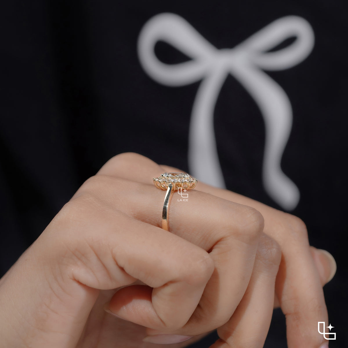 Marquise Halo Engagement Ring with Floral Inspired Diamond Accents