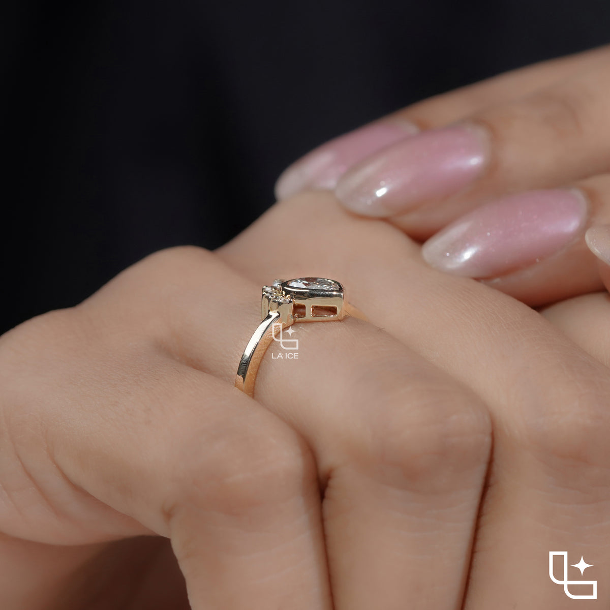Pear Cut Halo Ring with Round Accent Stones, Elegant Cluster Engagement Ring