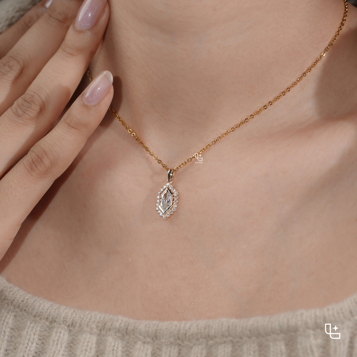 Marquise Halo Pendant Necklace with Dainty Chain