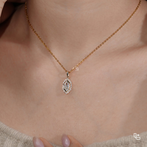 Marquise Halo Pendant Necklace with Dainty Chain