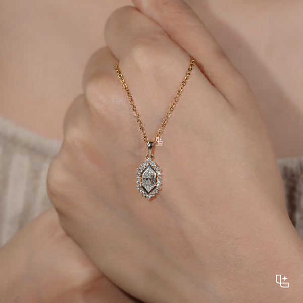 Marquise Halo Pendant Necklace with Dainty Chain