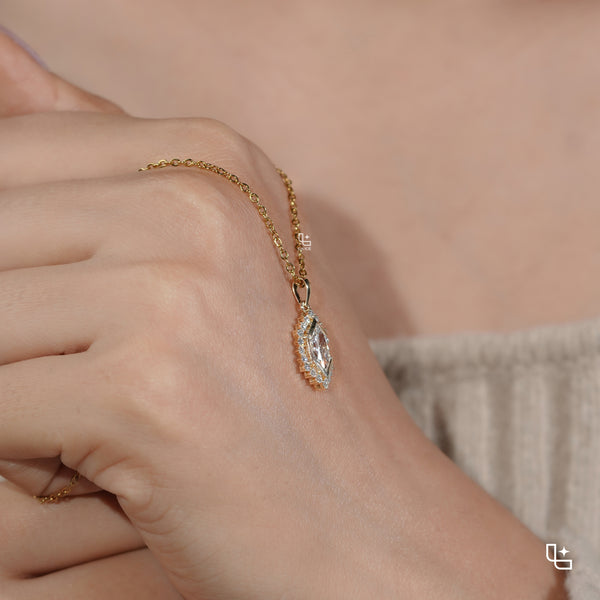Marquise Halo Pendant Necklace with Dainty Chain