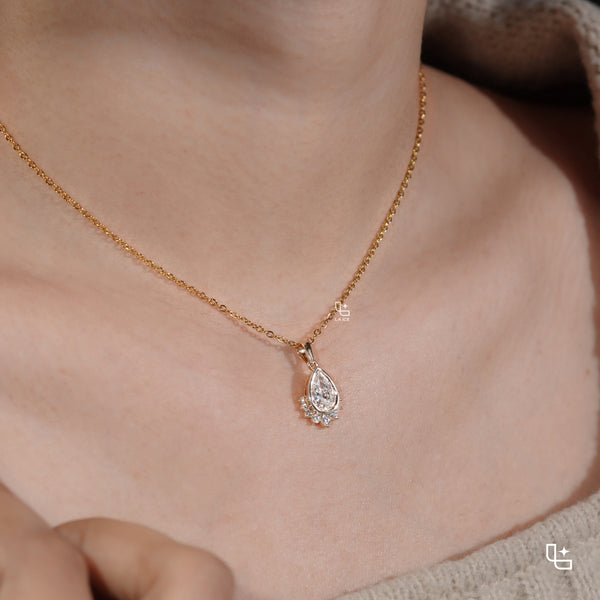 Pear Cut Halo Pendant Necklace with Delicate Chain
