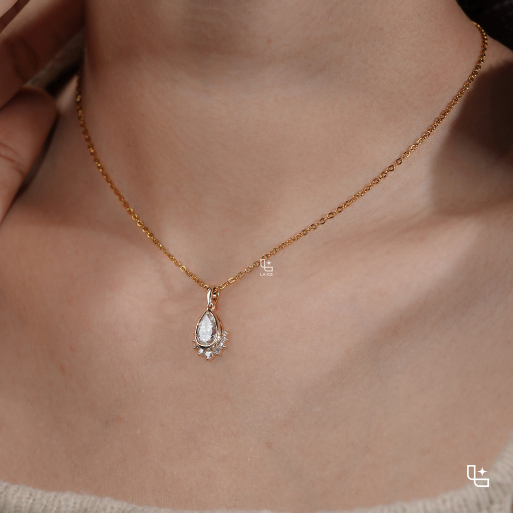 Pear Cut Halo Pendant Necklace with Delicate Chain