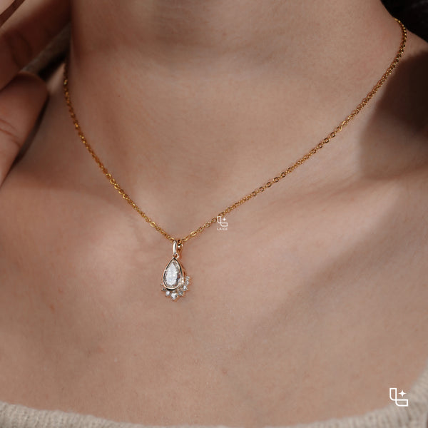 Pear Cut Halo Pendant Necklace with Delicate Chain