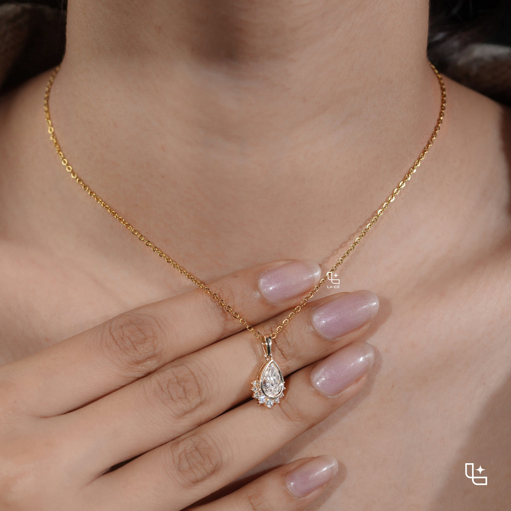Pear Cut Halo Pendant Necklace with Delicate Chain