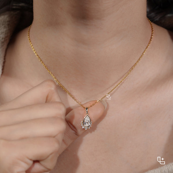 Pear Cut Halo Pendant Necklace with Delicate Chain