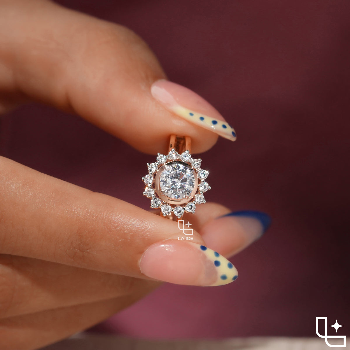 Round Cut Halo Engagement Ring with Sparkling Accent Stones