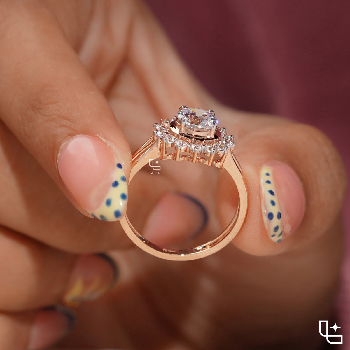 Round Cut Halo Engagement Ring with Sparkling Accent Stones