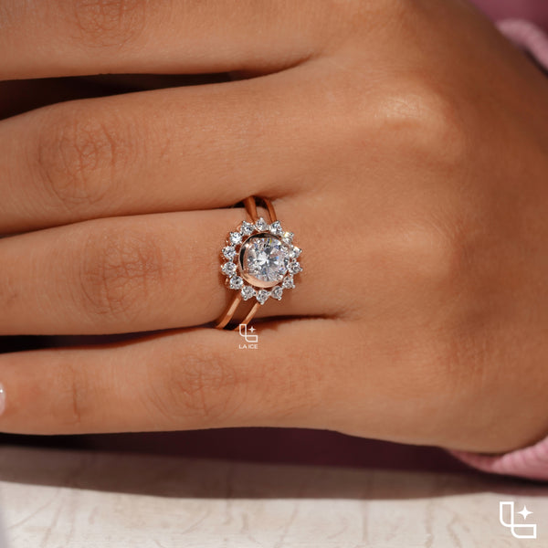 Round Cut Halo Engagement Ring with Sparkling Accent Stones