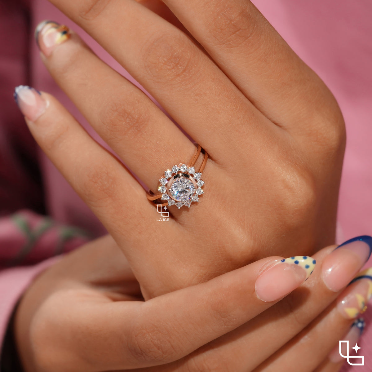 Round Cut Halo Engagement Ring with Sparkling Accent Stones