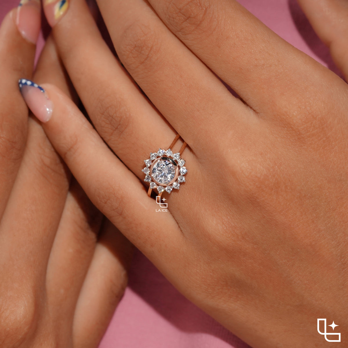 Round Cut Halo Engagement Ring with Sparkling Accent Stones