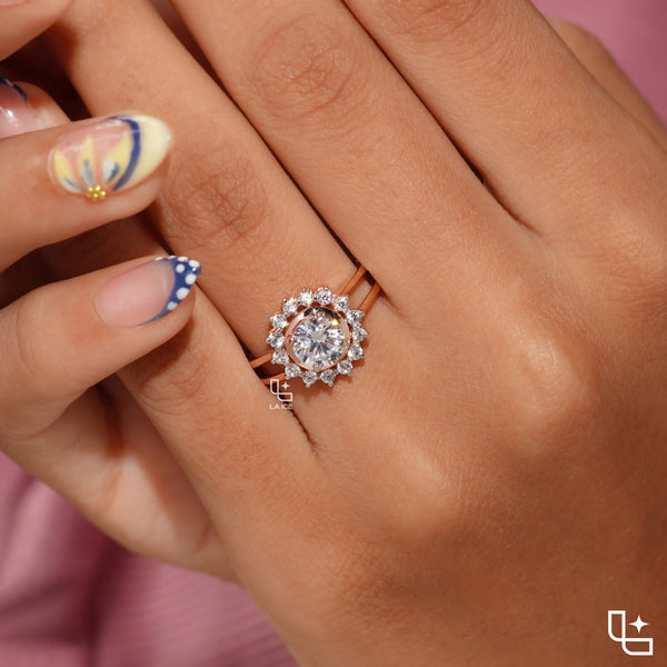 Round Cut Halo Engagement Ring with Sparkling Accent Stones
