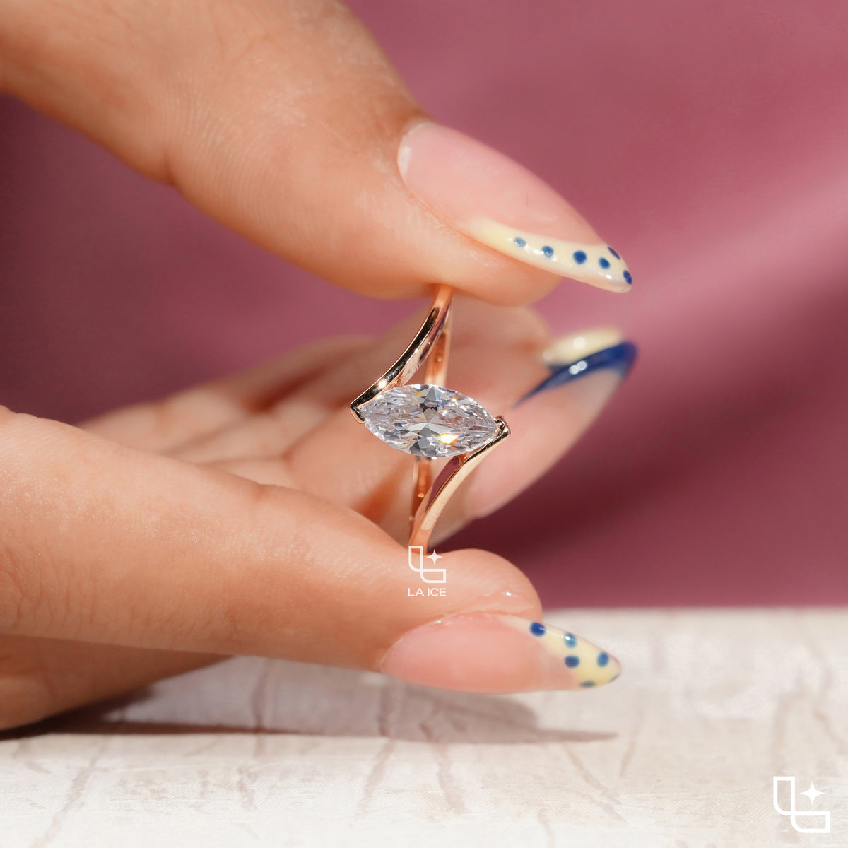 Marquise Cut Solitaire Engagement Ring with Modern Bypass Band Design