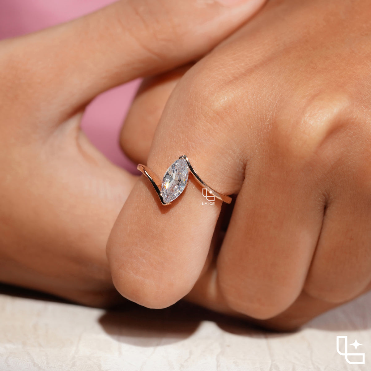 Marquise Cut Solitaire Engagement Ring with Modern Bypass Band Design
