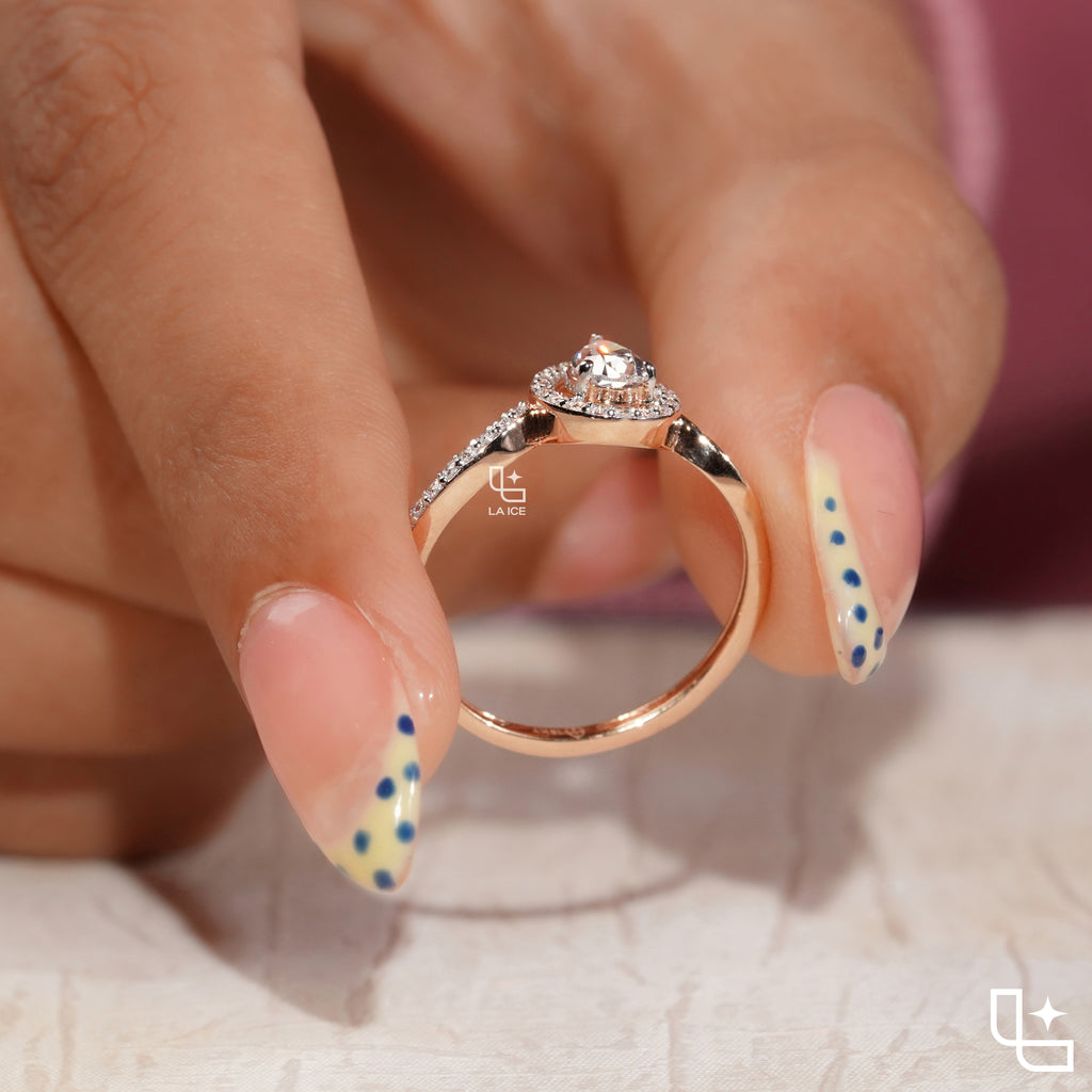 Pear Cut Halo Engagement Ring with Curved Band and Pavé Accent Stones