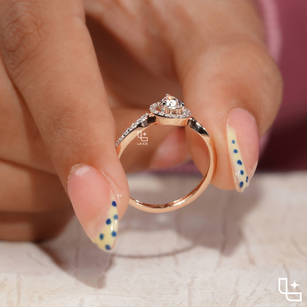 Pear Cut Halo Engagement Ring with Curved Band and Pavé Accent Stones