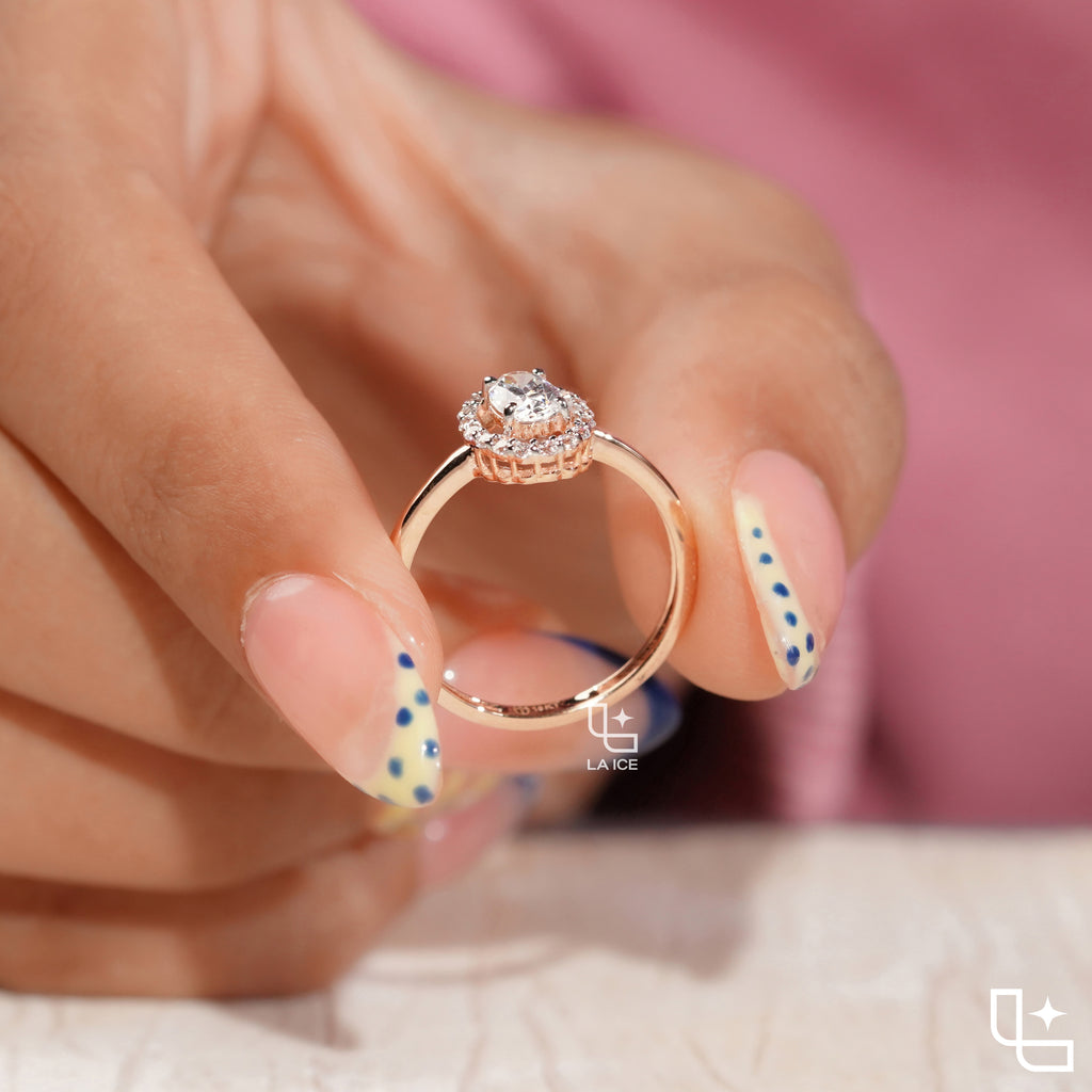Pear Cut Halo Engagement Ring with Curved Band and Pavé Accent Stones