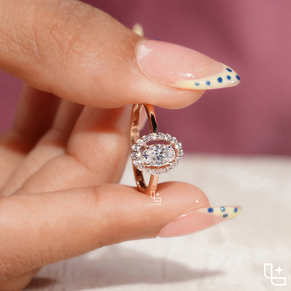 Oval Cut Halo Engagement Ring with Sparkling Accent Stones