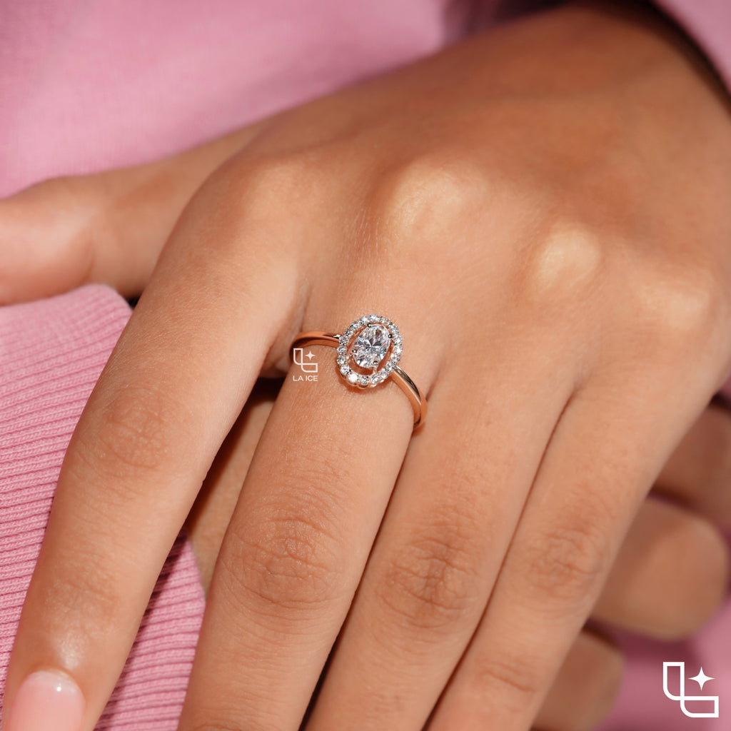 Oval Cut Halo Engagement Ring with Sparkling Accent Stones