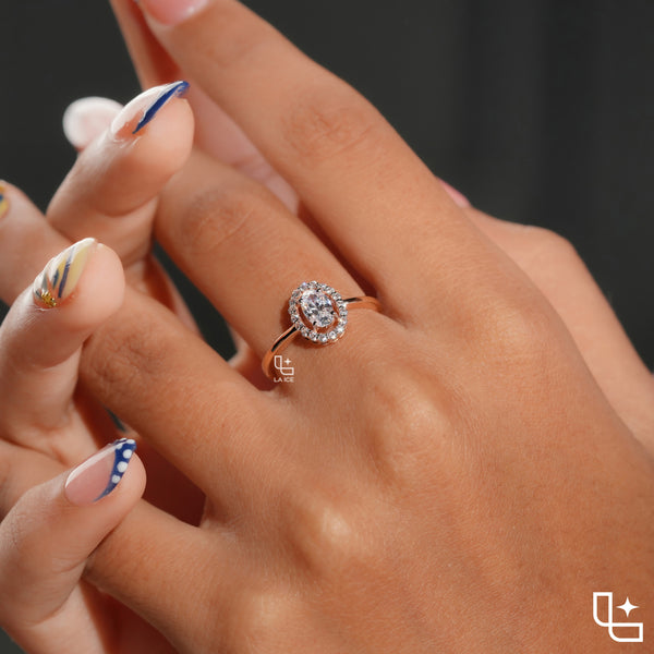 Oval Cut Halo Engagement Ring with Sparkling Accent Stones