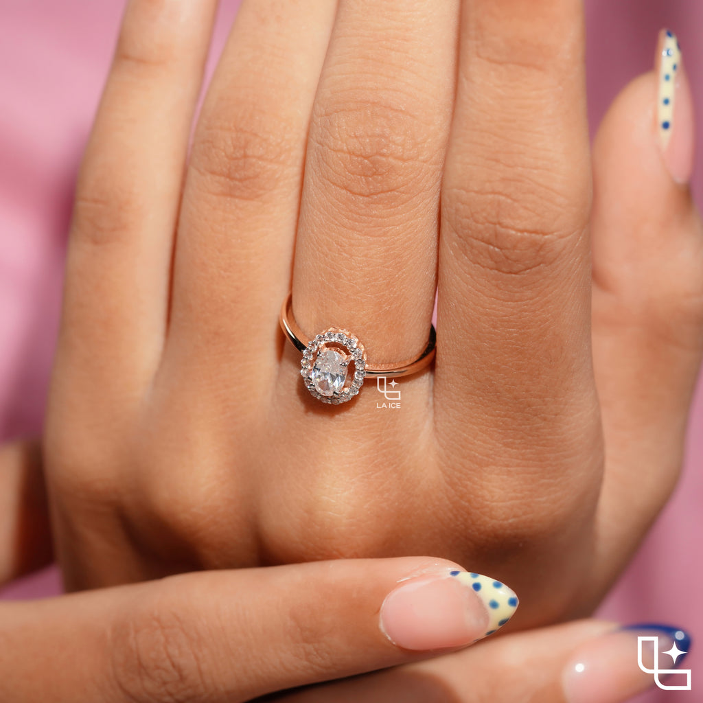 Oval Cut Halo Engagement Ring with Sparkling Accent Stones