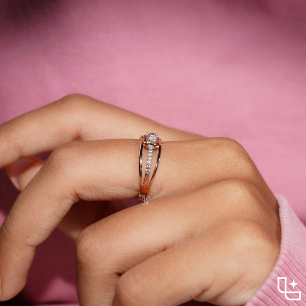 Emerald Cut Engagement Ring with Geometric Setting and Split Shank Band