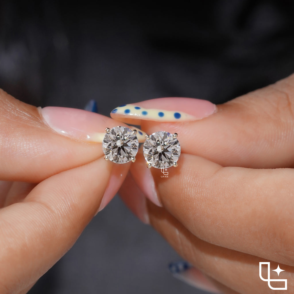 Round Cut Solitaire Stud Earrings with Classic Four Prong Setting, 1.00 CT Total Diamond Weight