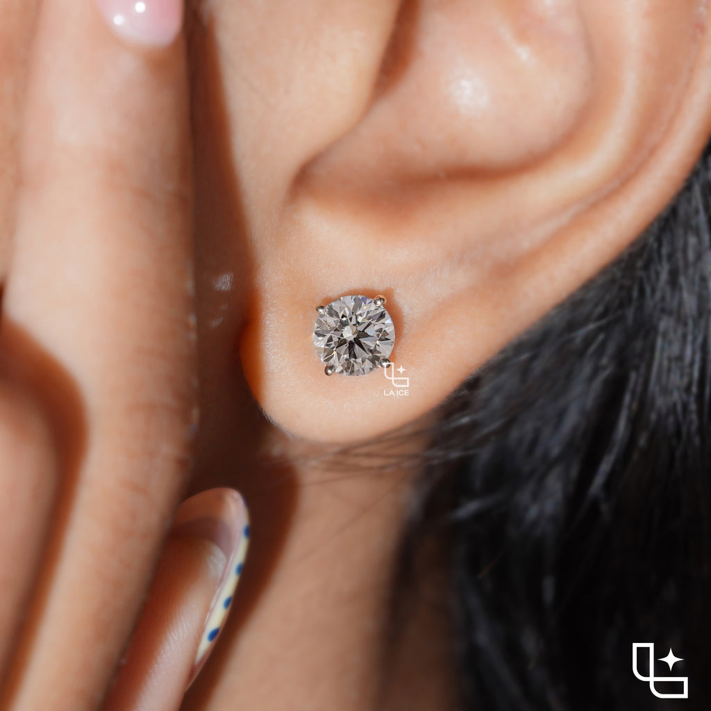 Round Cut Solitaire Stud Earrings with Classic Four Prong Setting, 1.00 CT Total Diamond Weight