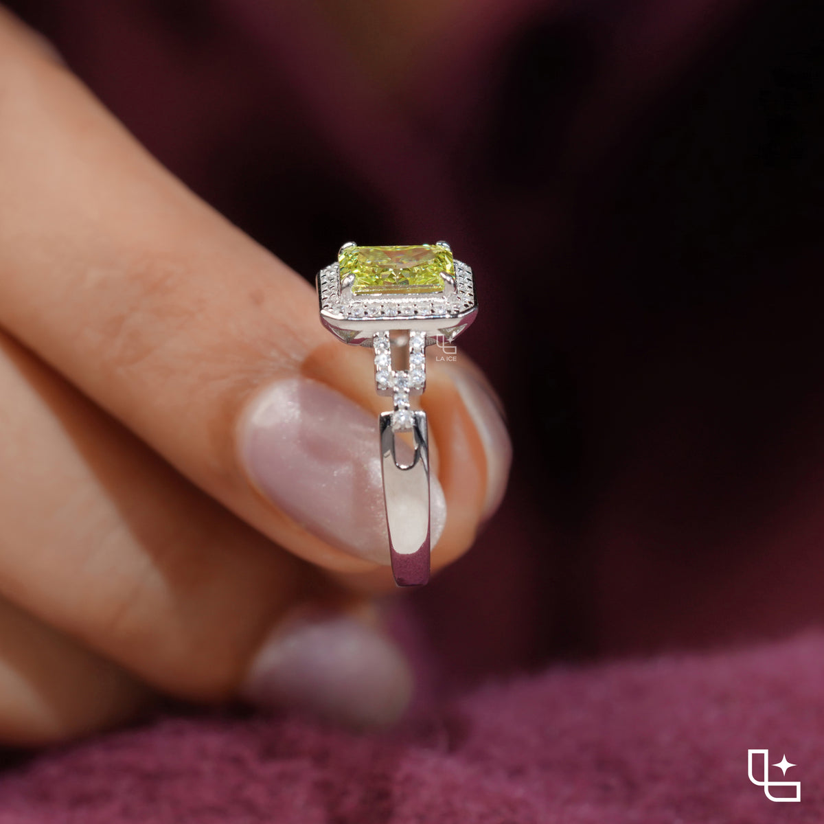 Radiant Cut Yellow Diamond Halo Ring – Fancy Yellow Diamond Engagement Ring in White Gold | Split Shank Statement Ring for Women