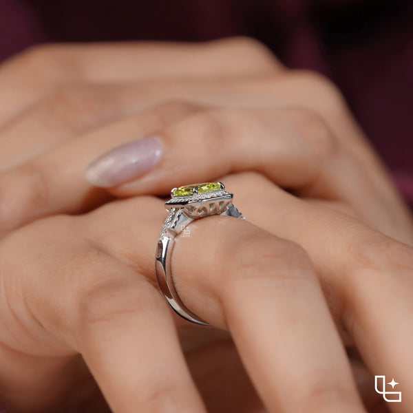 Radiant Cut Yellow Diamond Halo Ring – Fancy Yellow Diamond Engagement Ring in White Gold | Split Shank Statement Ring for Women