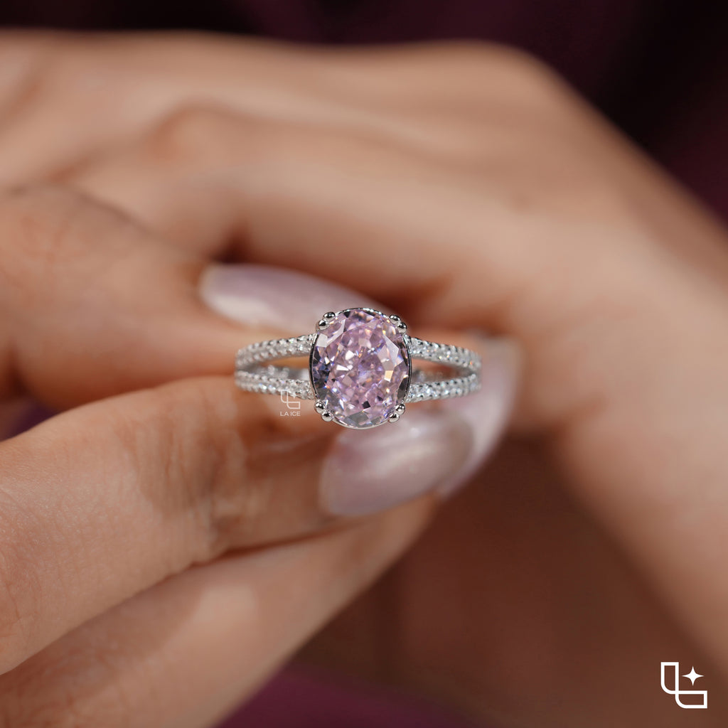 Purple Cushion Cut Halo Engagement Ring with Pavé Split Shank