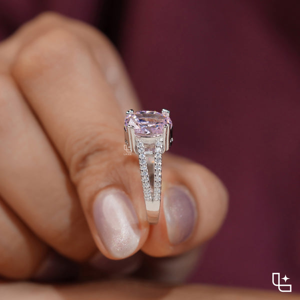 Purple Cushion Cut Halo Engagement Ring with Pavé Split Shank