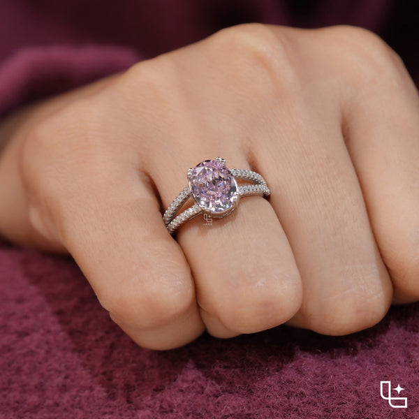 Purple Cushion Cut Halo Engagement Ring with Pavé Split Shank
