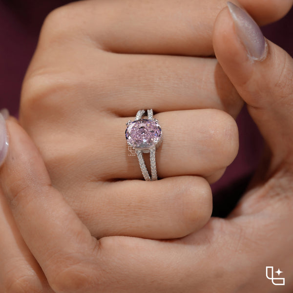 Purple Cushion Cut Halo Engagement Ring with Pavé Split Shank