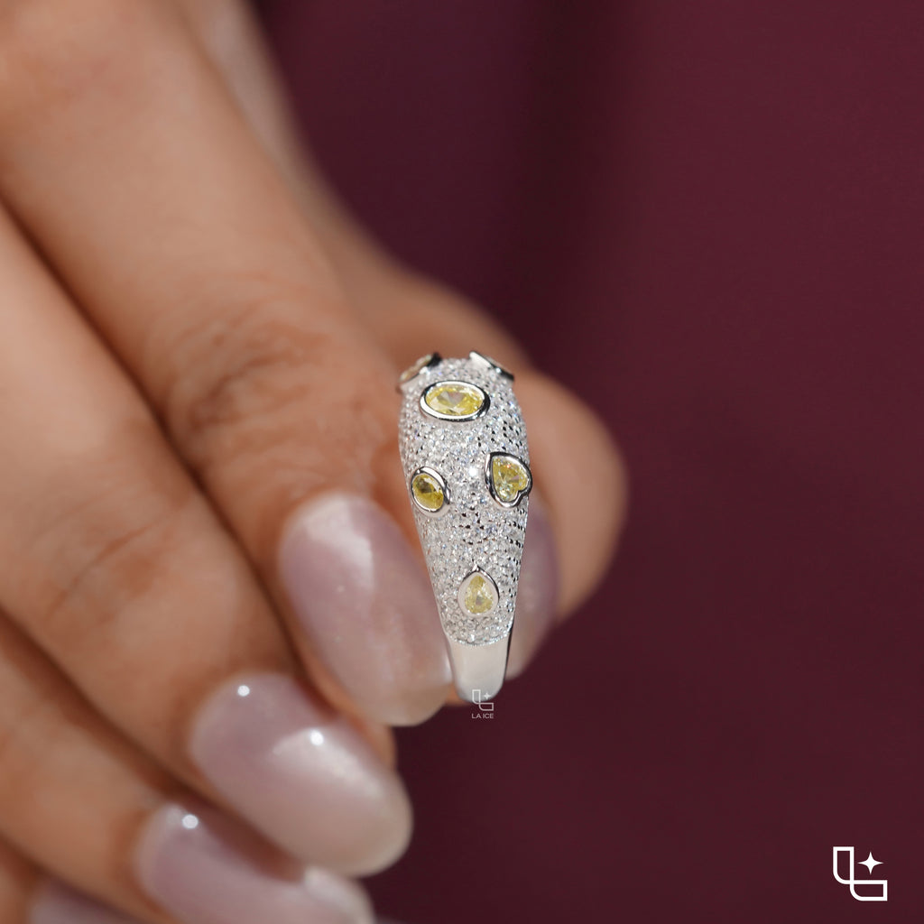 Yellow Oval and Pear Cut Pavé Statement Band Ring