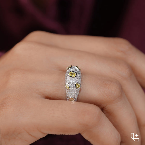 Yellow Oval and Pear Cut Pavé Statement Band Ring