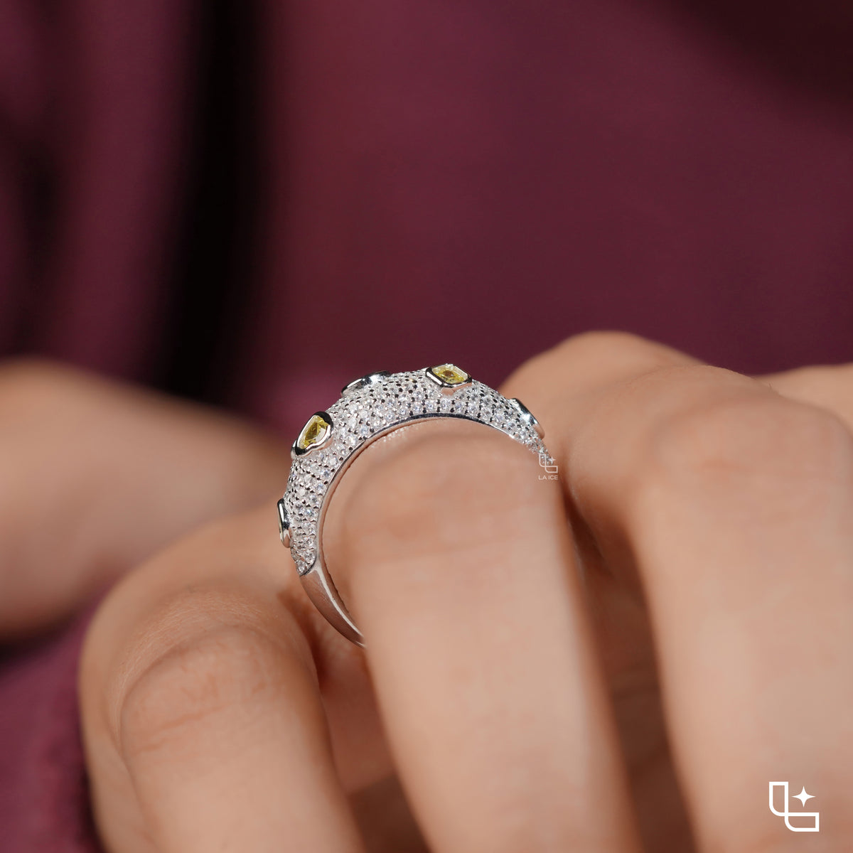 Yellow Oval and Pear Cut Pavé Statement Band Ring