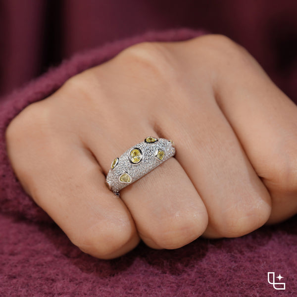 Yellow Oval and Pear Cut Pavé Statement Band Ring