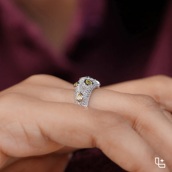 Yellow Oval and Pear Cut Pavé Statement Band Ring