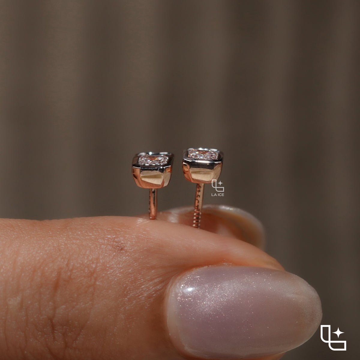 Emerald Cut Stud Earrings with Geometric Octagonal Frames, 1 CT Total Diamond Weight