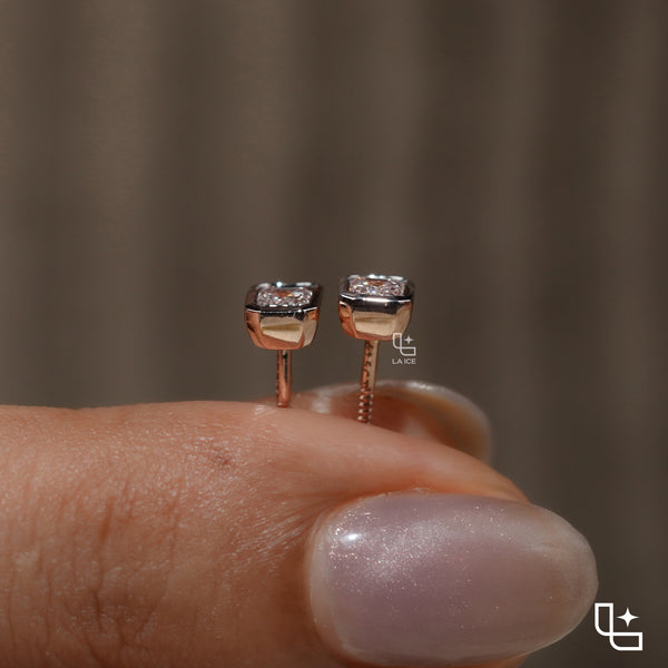 Emerald Cut Stud Earrings with Geometric Octagonal Frames, 1 CT Total Diamond Weight