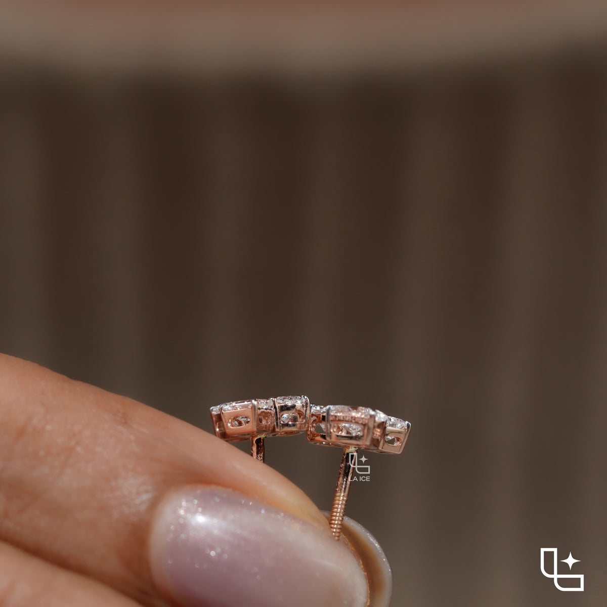 Three Stone Cluster Stud Earrings | Emerald Cut and Pear Shaped Cluster Stud Earrings with Round Accents, 1.50 CT Total Diamond Weight