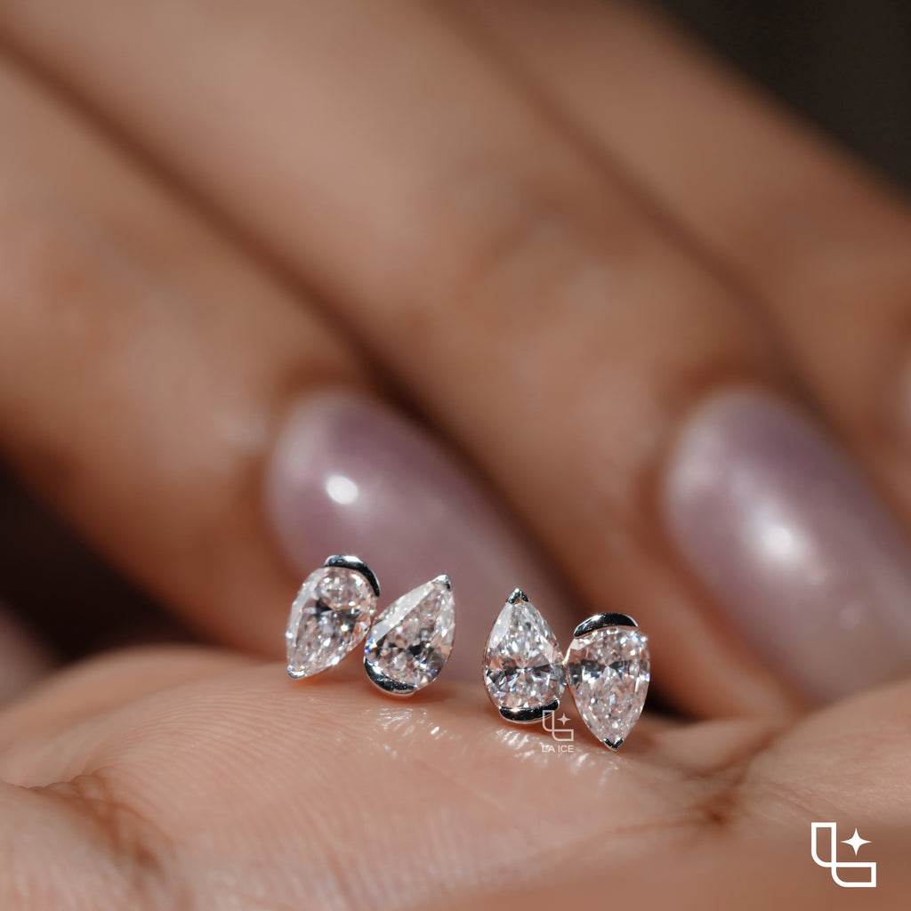Marquise Cut Stud Earrings with Double Stone Petal Design, 1.50 CT Total Diamond Weight