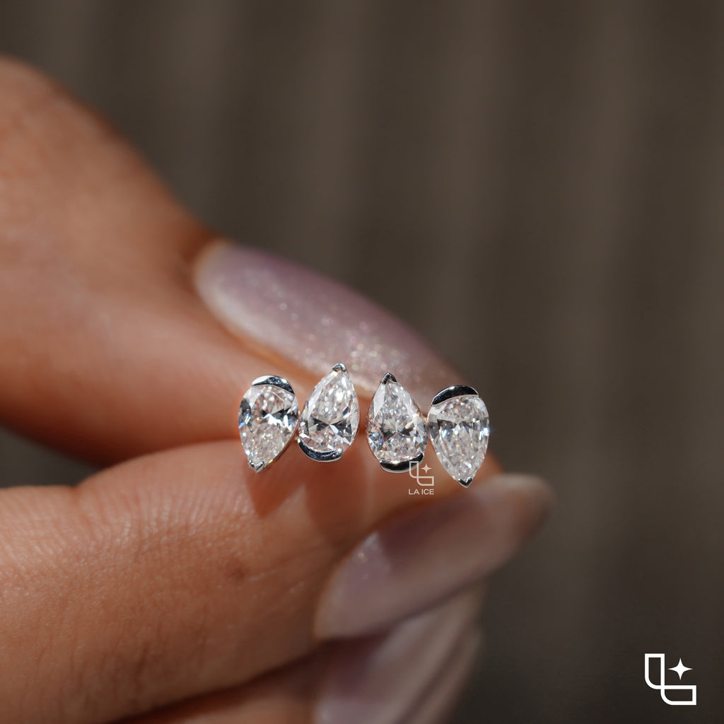 Marquise Cut Stud Earrings with Double Stone Petal Design, 1.50 CT Total Diamond Weight